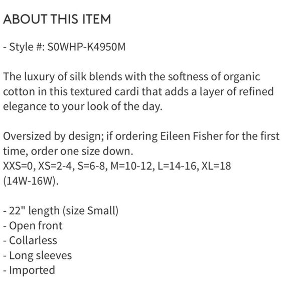 ✨Eileen Fisher Textured Silk and Cotton S/P Cardigan✨ - Picture 6 of 12